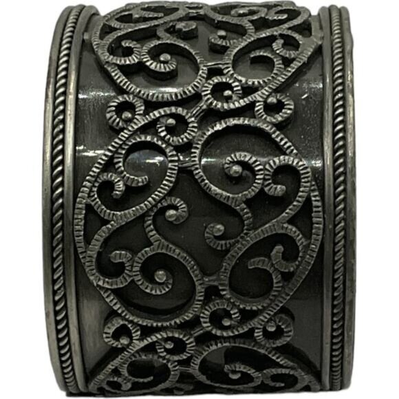 Antique Silver-Tone Cuff Bracelet With Intricate Swirl Design - Picture 5 of 5